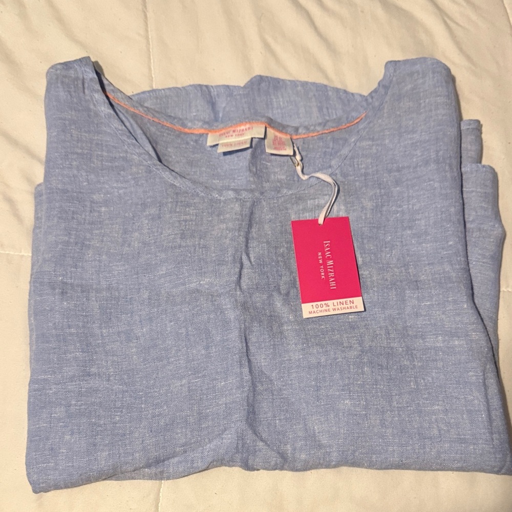 Isaac Mizrahi Light Blue Linen Blouse